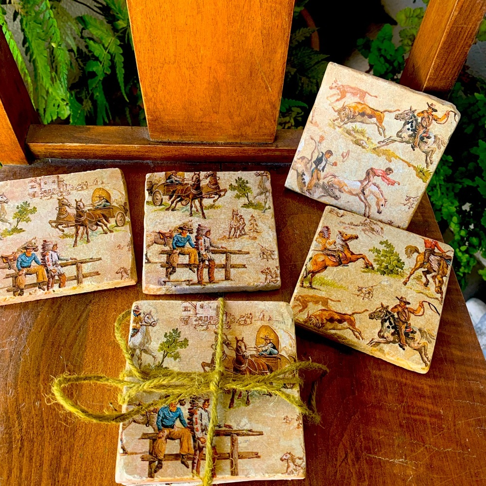 Cowboy vintage themed drink coasters
